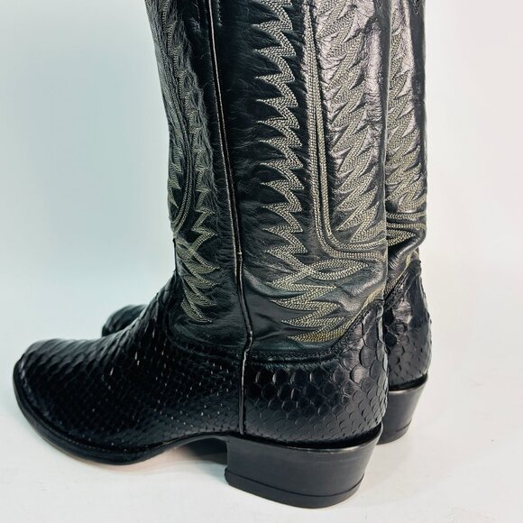 Pristine Cowtown Genuine Python Snakeskin Cowboy Western Boots Black 13 D - Picture 8 of 13